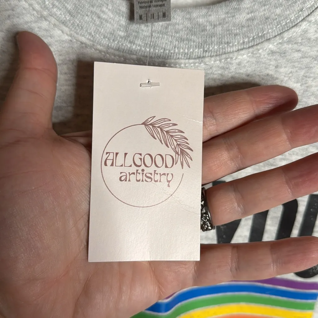 NWT ALLGOOD Artistry ‘Be You’ Skeleton Hand Rainbow Pride Sweatshirt Gray Sz Med - Image 5