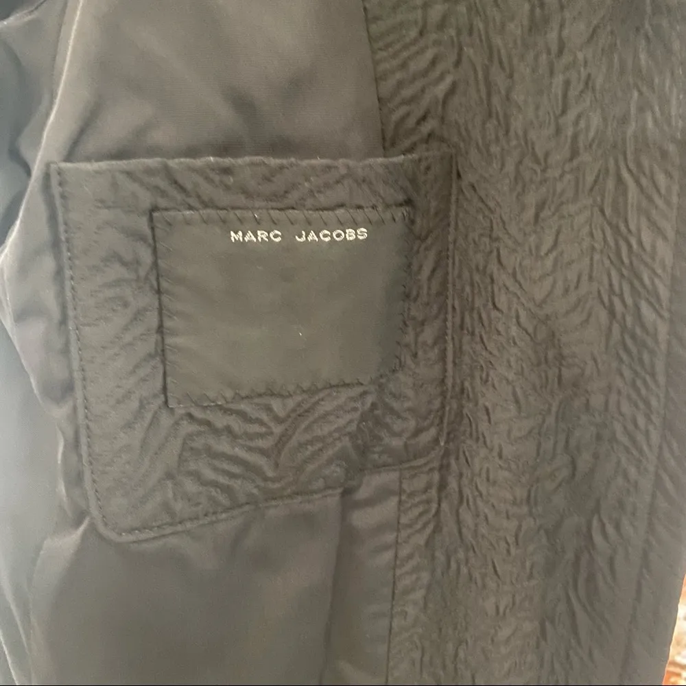 Marc Jacobs Black Textured Silk Blend Coat Snap Front Long Jacket Small - Image 9