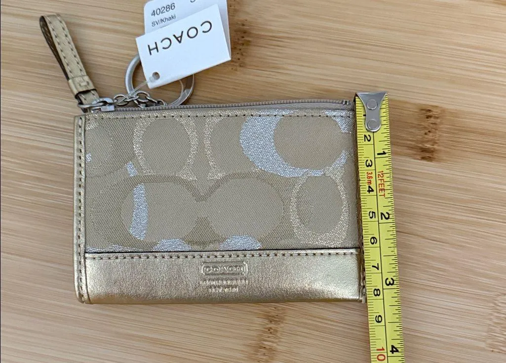 Coach Metallic Gold and Silver New with tag Card Holder with Key Chain - Image 4