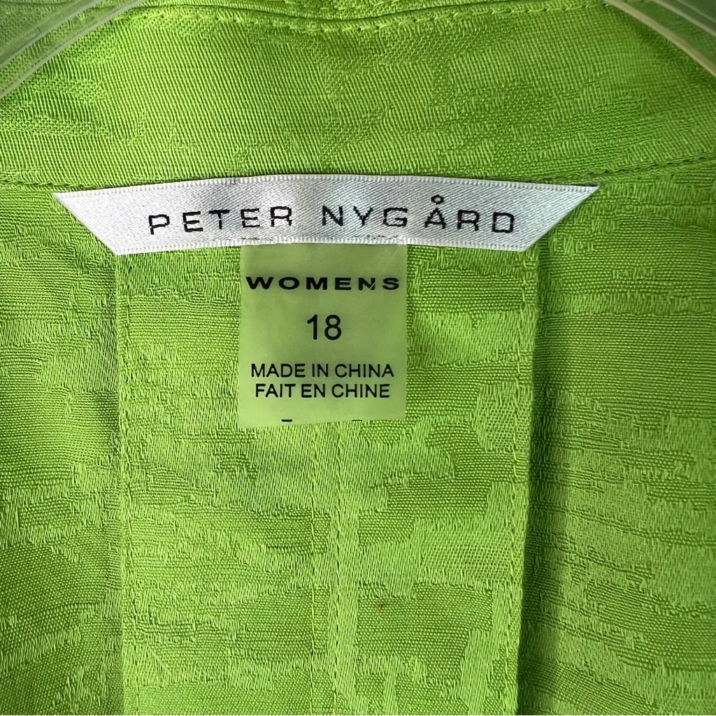 Peter Nygard Size 18 Lime Green Cotton/Linen Blend Blazer Open Front w/Pockets - Image 7