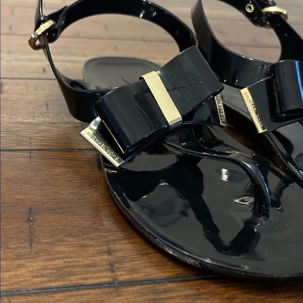 Michael Kors Black Jelly Sandals with Gold Buckles Size 6 GUC - Image 4