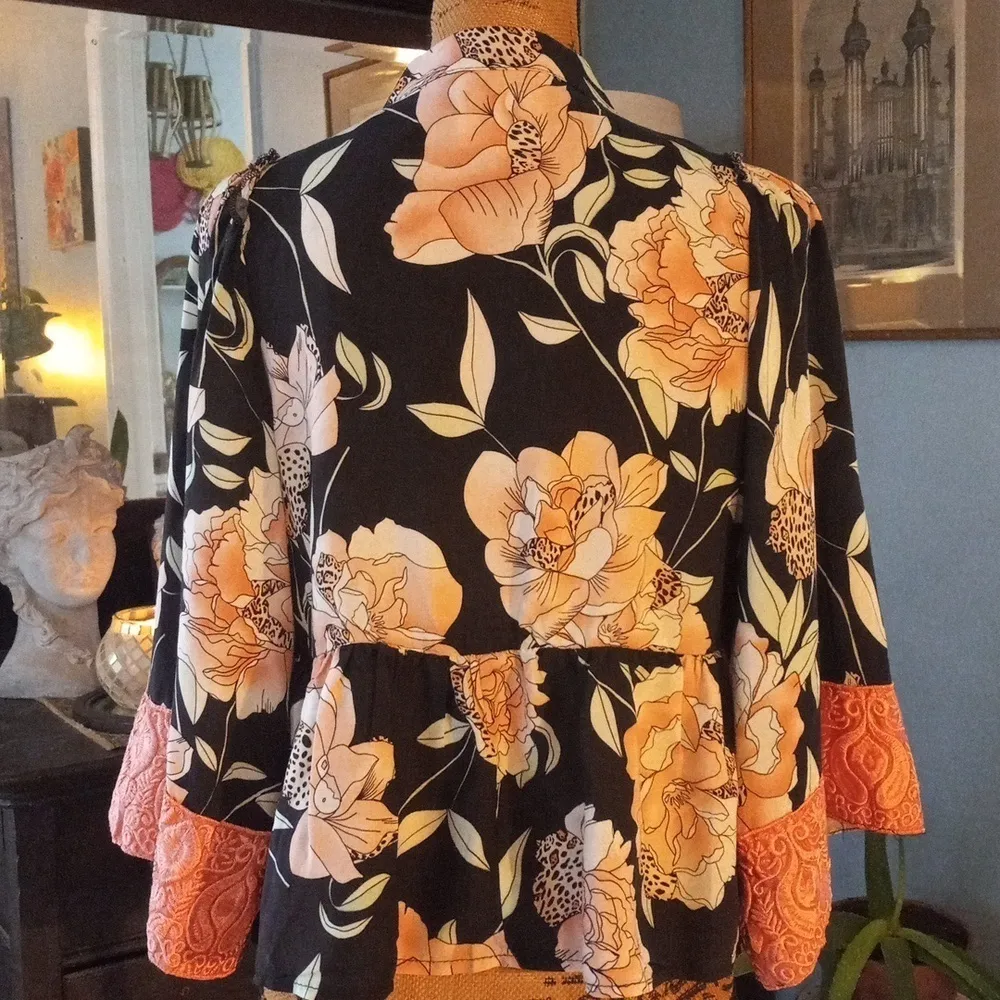 Jaase Pink and Black Floral Print Embroidered Open Front Kimono Top NWT - Image 10