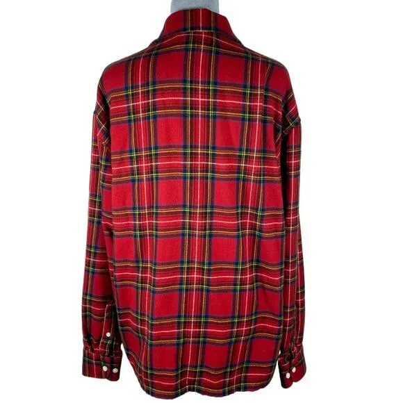 Abercrombie Flannel Pajama‎ Shirt Women's Large Red Plaid Sleep Top Soft A&F - Image 2
