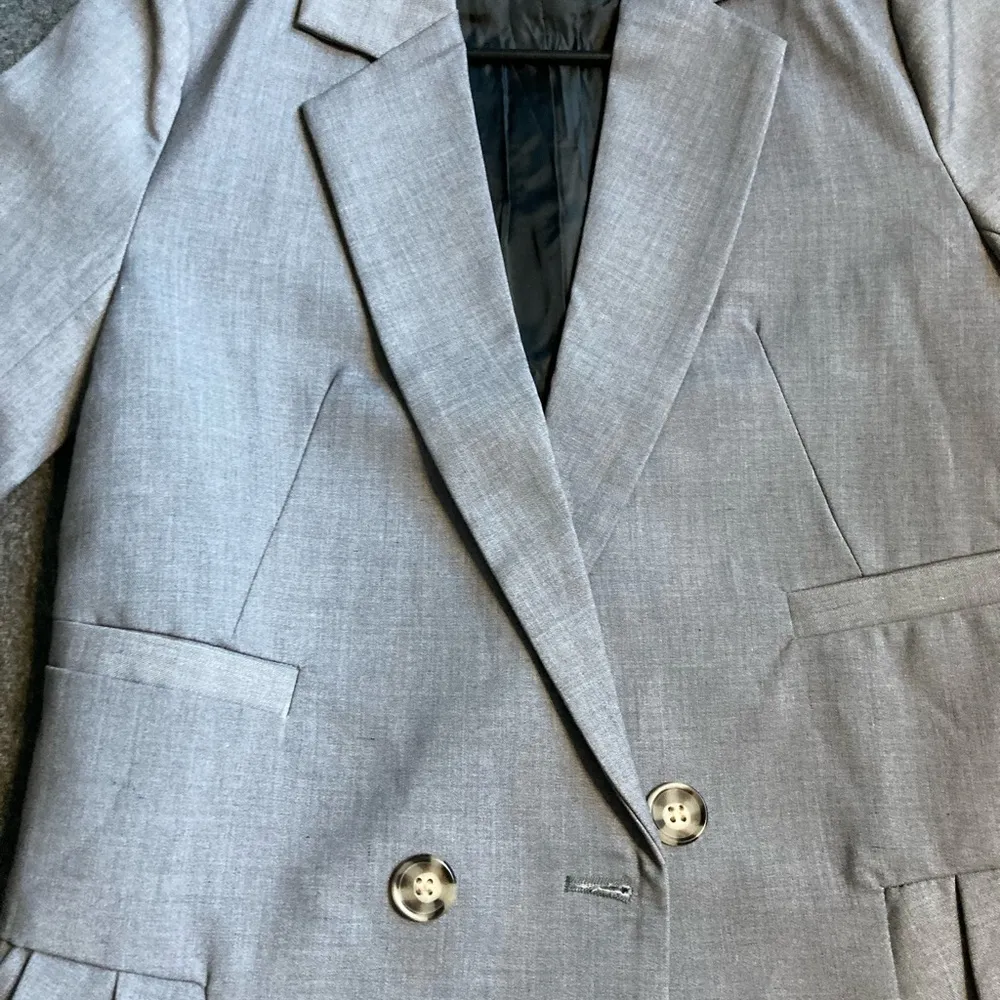 New Women Gray Notch Collar Solid Double Breasted Long Sleeve A - Image 4