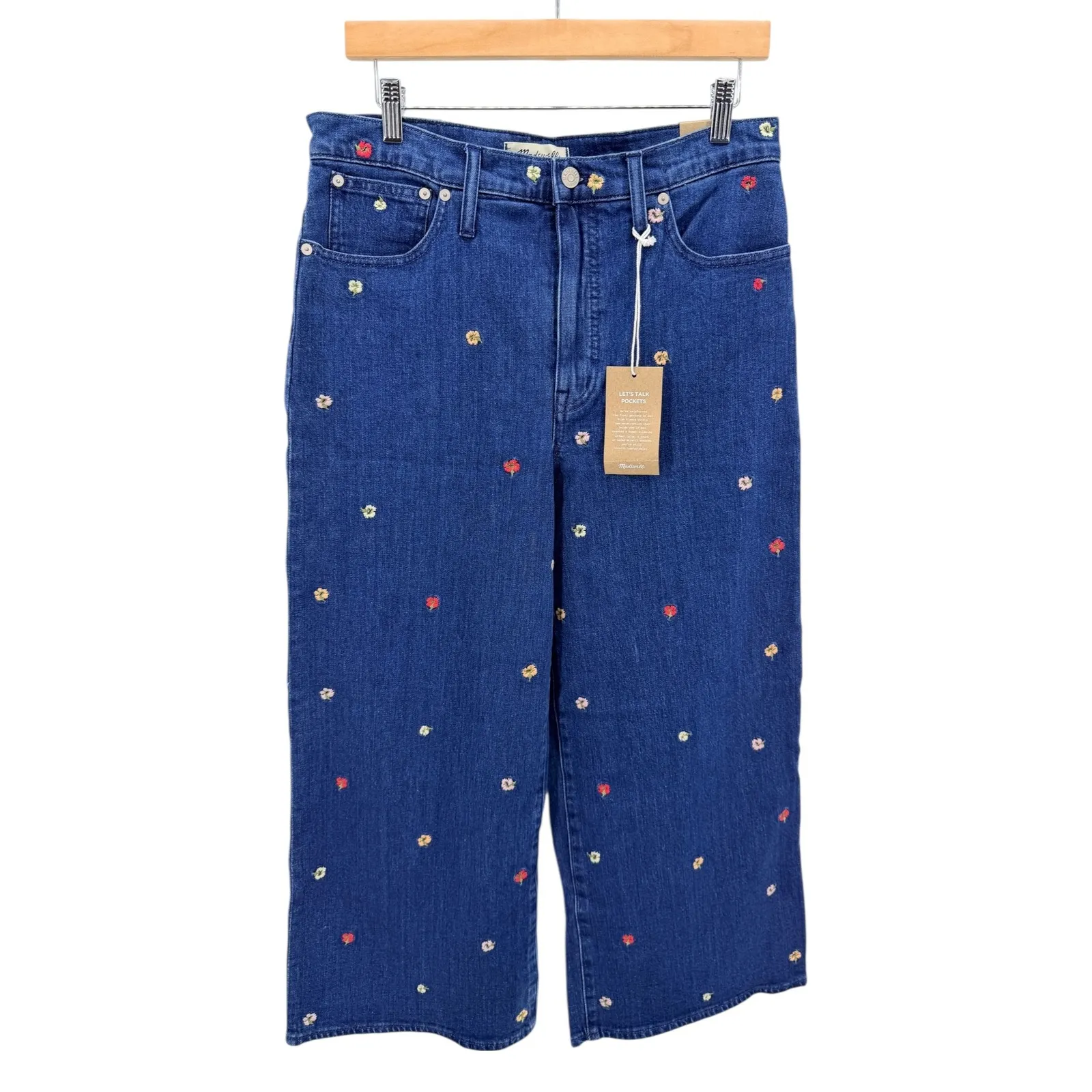 Madewell Wide Leg Crop Jeans Confetti Floral Embroidered Denim W30 Cottage NWT - Image 3