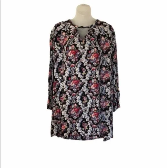 Boutique Esley Colorful Printed Long Sleeve Keyhole Neck Shift Dress M - Image 3