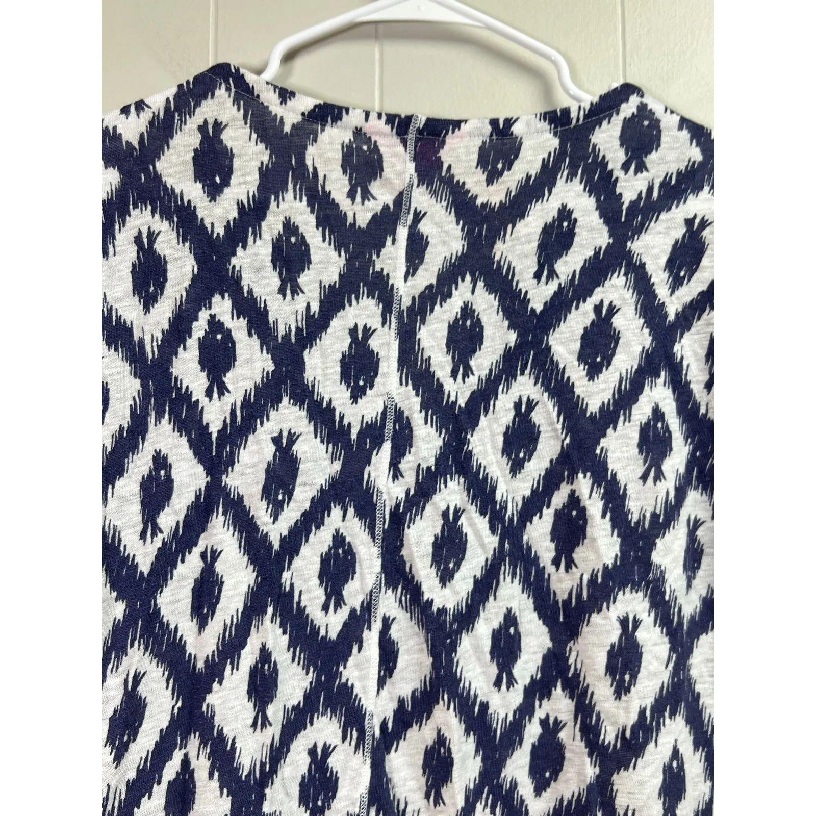 Lilly Pulitzer Duval Linen Short Sleeve Shirt Little Fish Ikat Navy White Small - Image 11