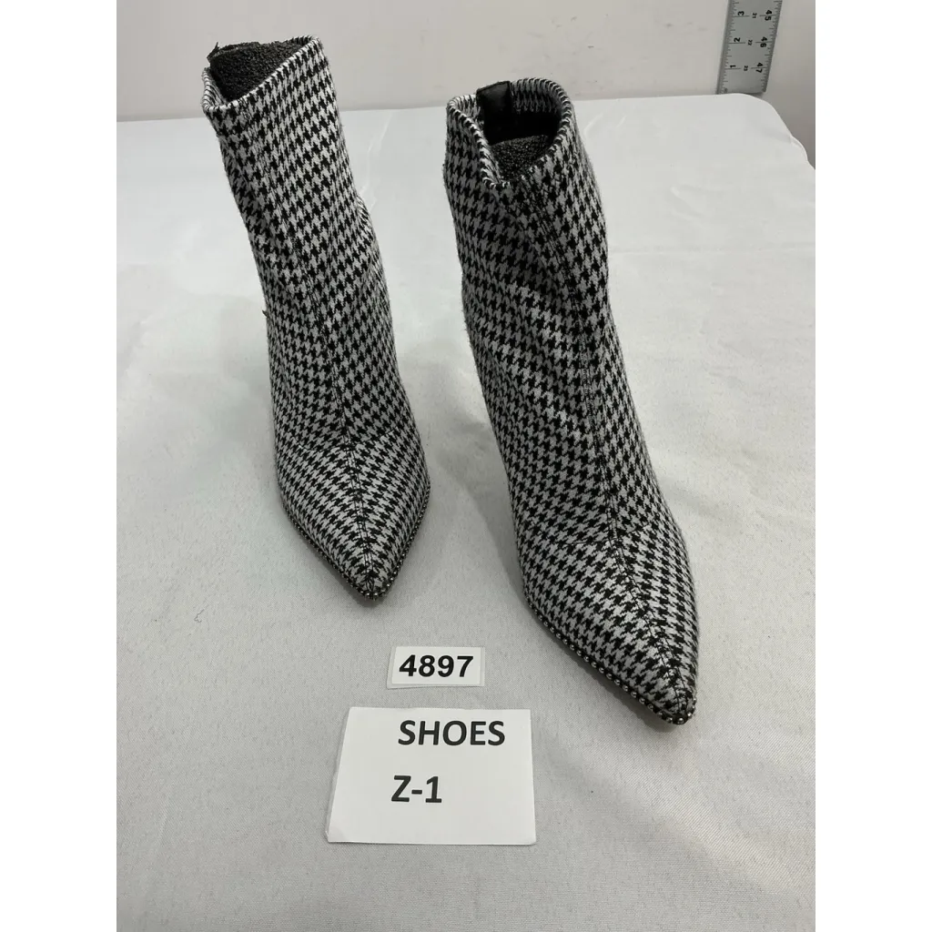 Womans Bar III Pull On Ankle Boots 6 Black White Checked Stiletto Stud Accent - Image 2