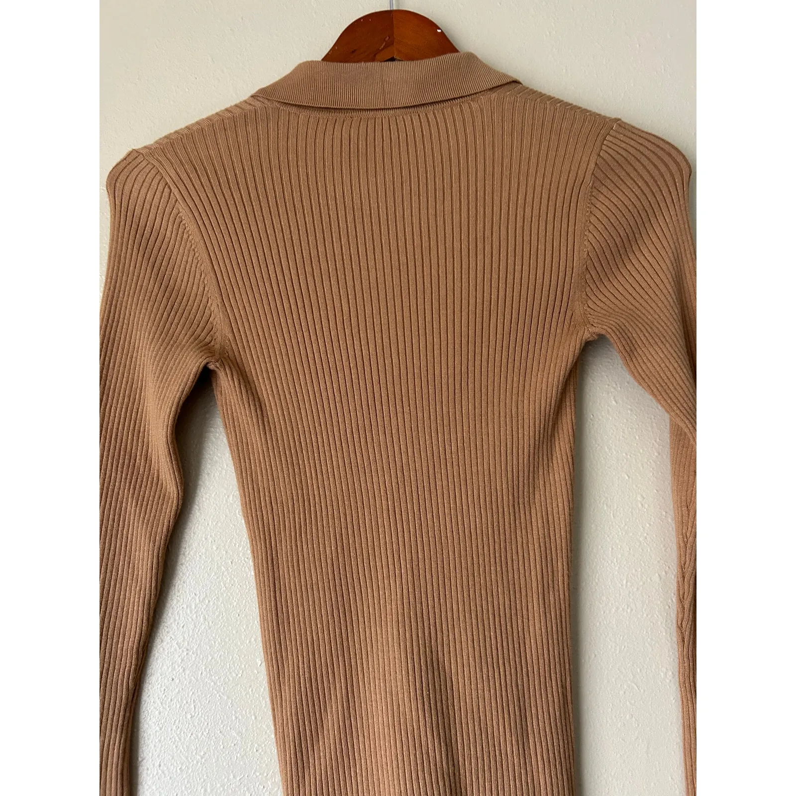 LOFT Tan Collared Ribbed Long Sleeve Top Size XS - Image 6