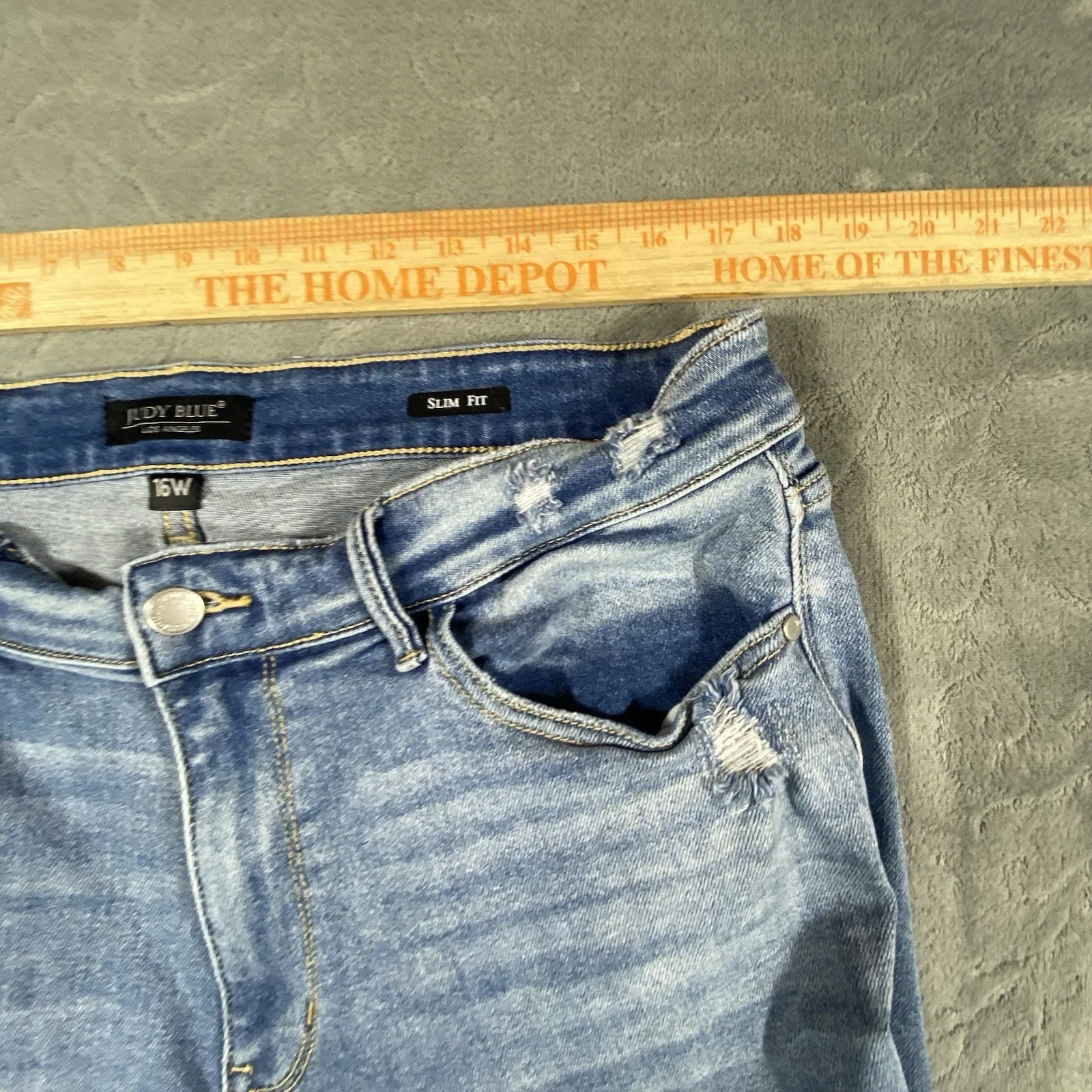 Judy Blue Jeans Women's Sz 16 Blue Denim Slim Fit Distressed Stretch Designer - Image 16