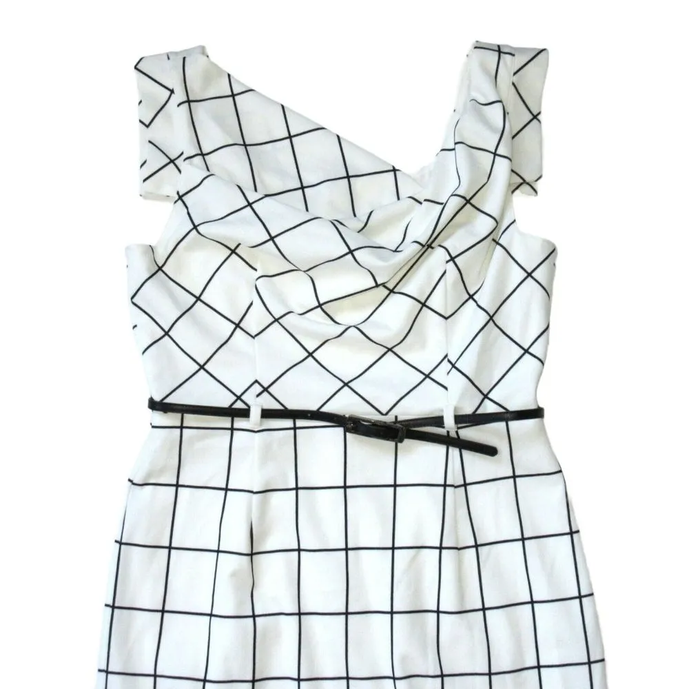 NWT Black Halo Jackie in Checkmate Windowpane Plaid Crepe  Sheath Dress 8 $375 - Image 2