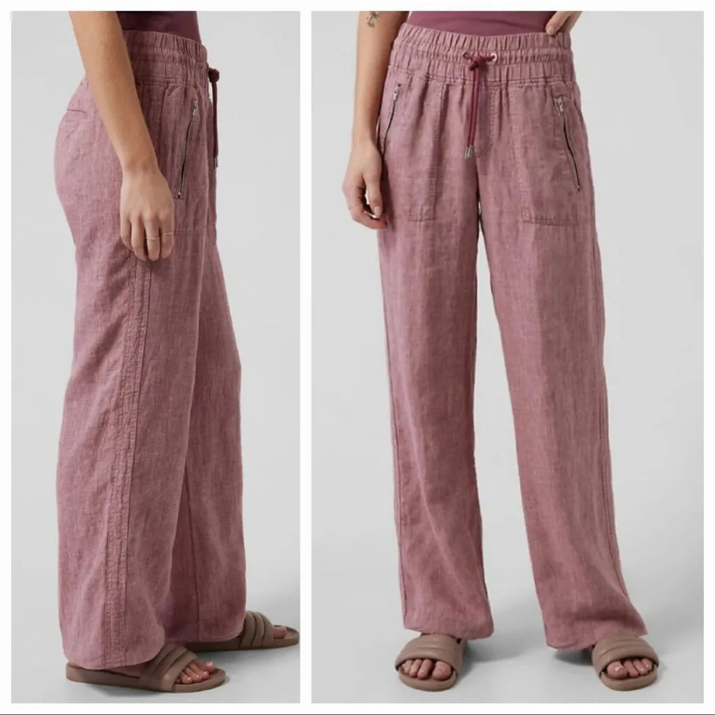 Athleta Cabo Linen Wide Leg Pants 30” Inseam Tawny Orchid Rose High Rise Size 8 - Image 2
