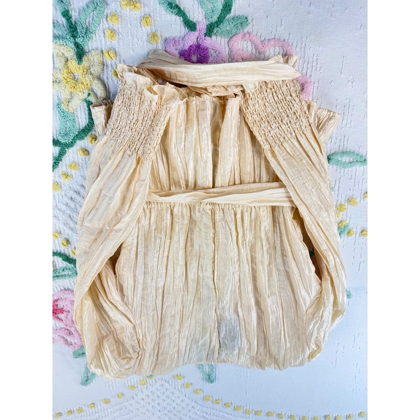 NBD Womens Cream Crinkle Wrap Tie Waist Long Sleeve Blouse Top Size S - Image 3