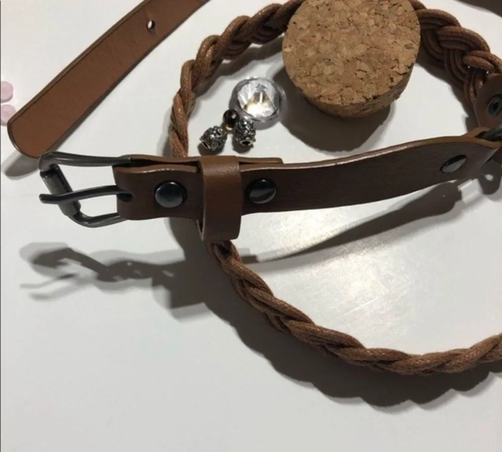Pushadi 34” Braided Brown Vegan Leather Belt EUC - Image 2