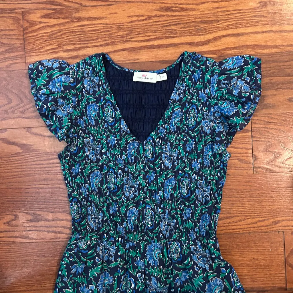 Vineyard Vines Floral Smocked Midi Dress In Anegada Floral Size XS Cap Sleeves - Image 7