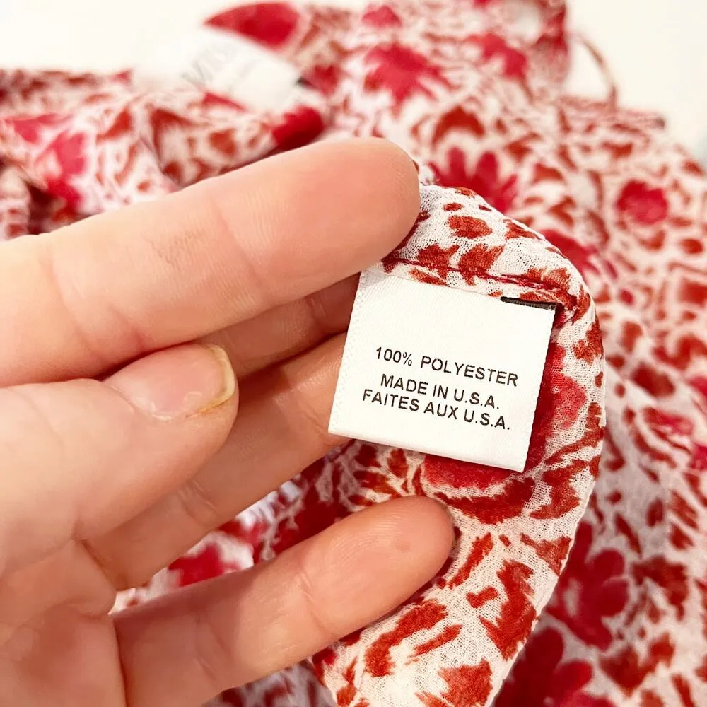 MISA Floral Print Plunging Neck Asymmetrical Ruffle Wrap Tie Tank Blouse Red XS - Image 7