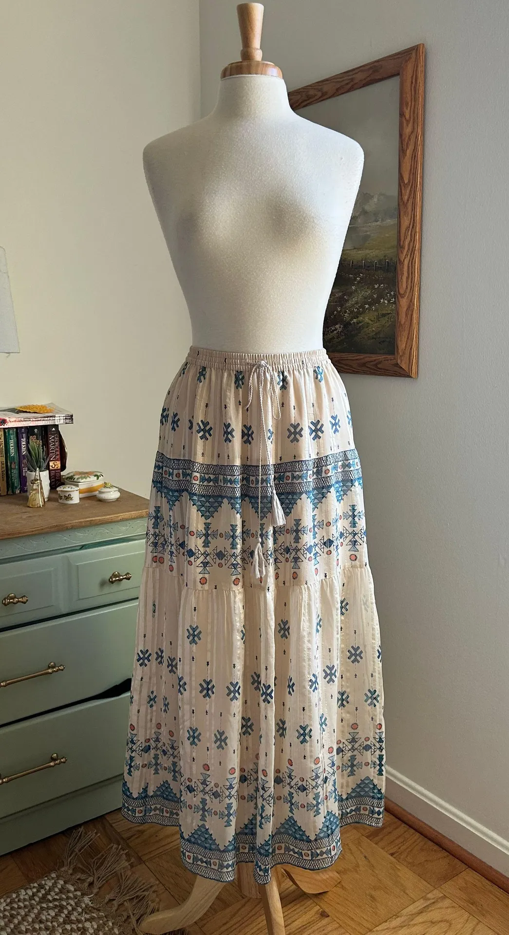 High Waisted Bohemian Silk Maxi Skirt - Image 2