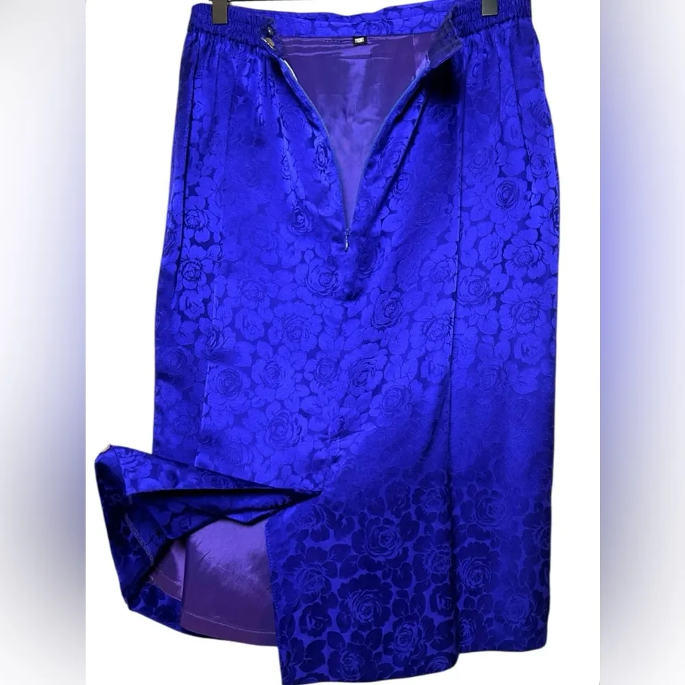 EXCELLENT Vintage Adrianna Papell Silk 2Piece Suit Blazer Skirt Stripe Floral 12 - Image 10