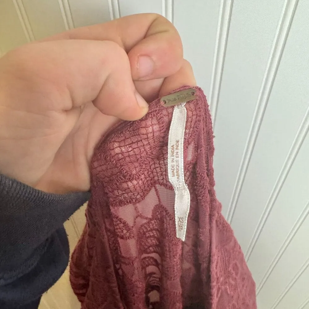 Free People Burgundy Lace Bell Sleeve Mini Dress With Slip - Image 8