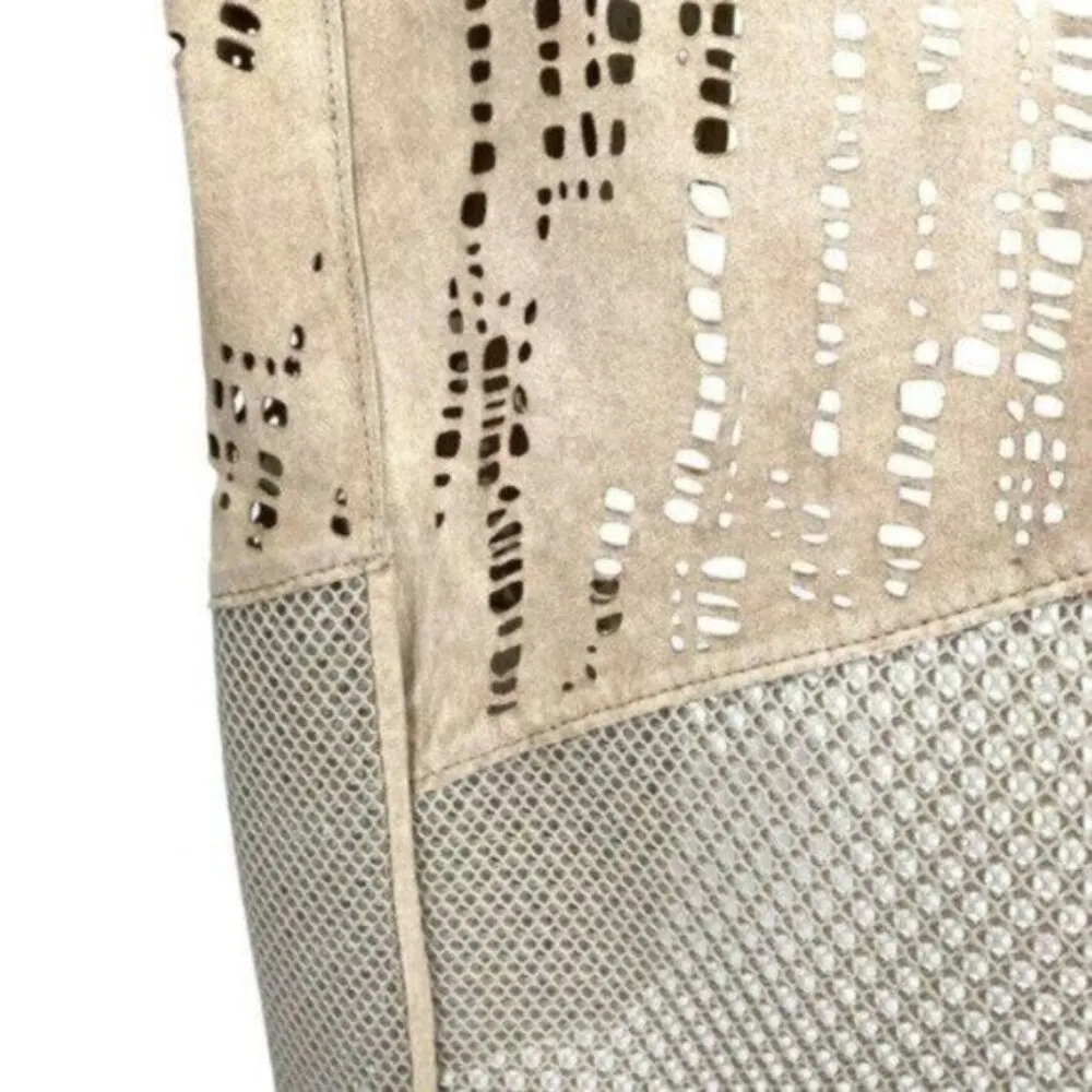 Lamb Suede Leather Mesh Open Front Jacket - Image 14