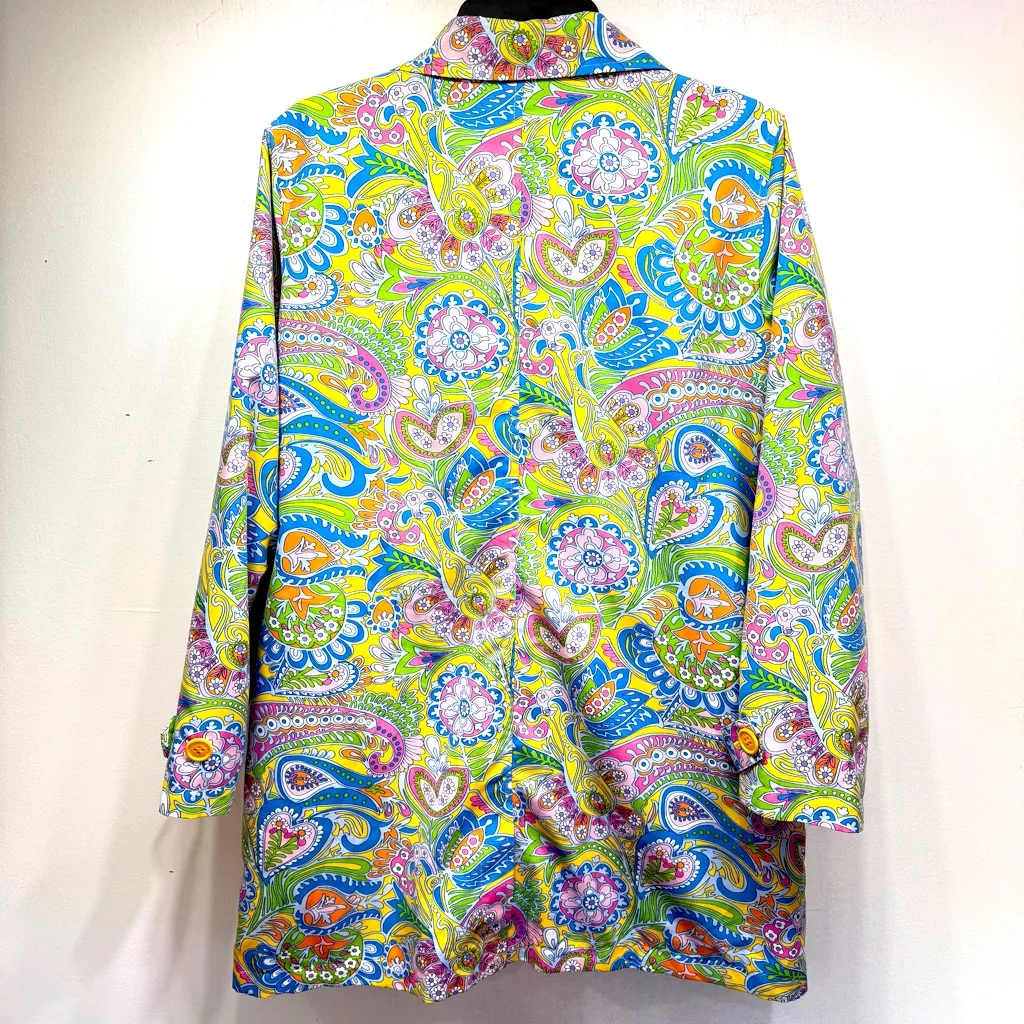 Izod Pastel Paisley Double Breasted Trench Coat Flower Power Retro Hippie Boho - Image 2