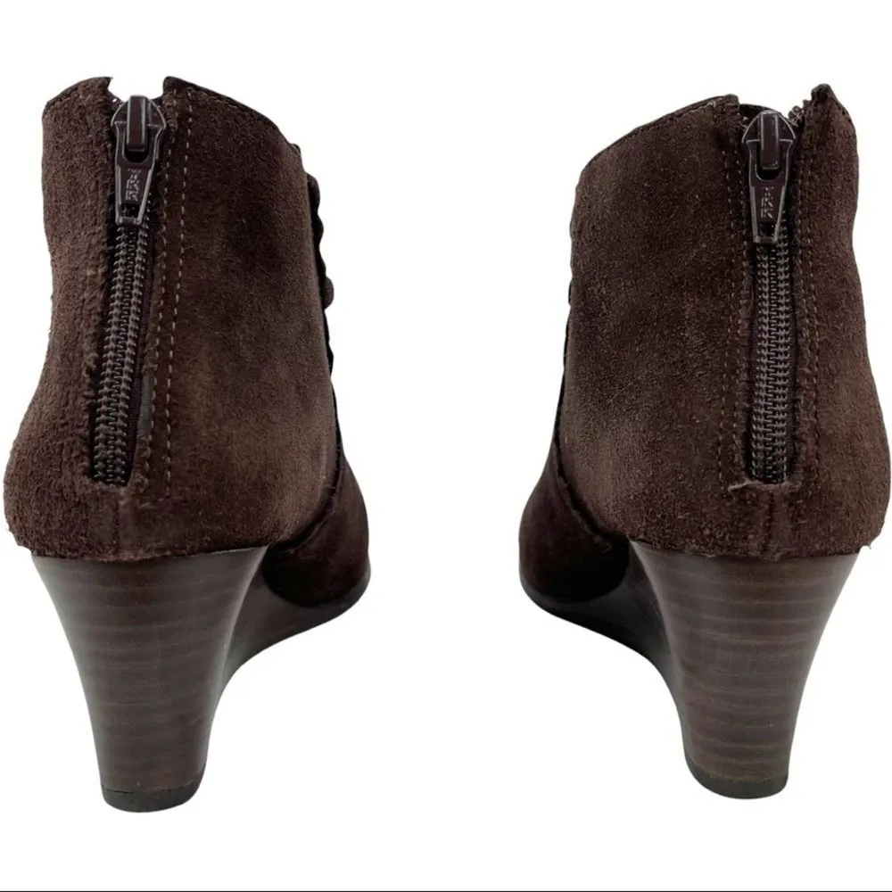 Jack Rogers Wedge Ankle Bootie Emery Dark Espresso Scalloped Trim Suede Size 6 - Image 5