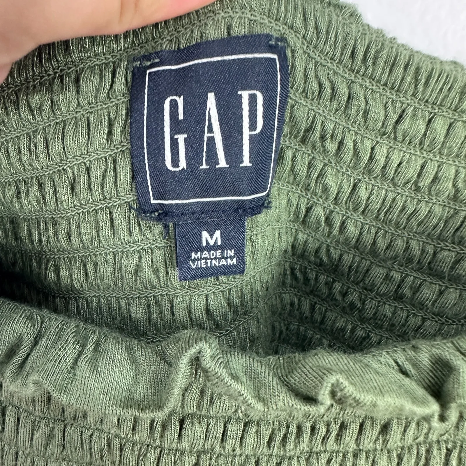 GAP Dress Women Medium Green Smocked Bodice Puff Sleeve Cottagecore Boho Prairie - Image 3