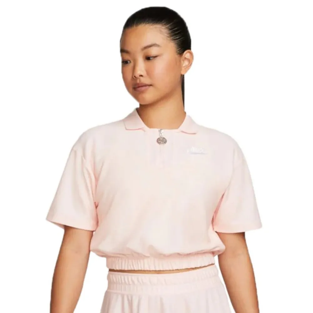 Nike Women's Air Pique Crop Polo Top Shirt in Light Blush Pink Size XL - Image 7