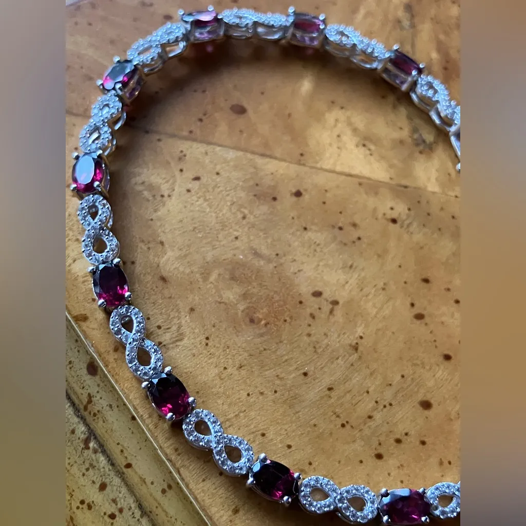 Natural Garnet Sterling Silver Tennis Bracelet Purple - Image 2
