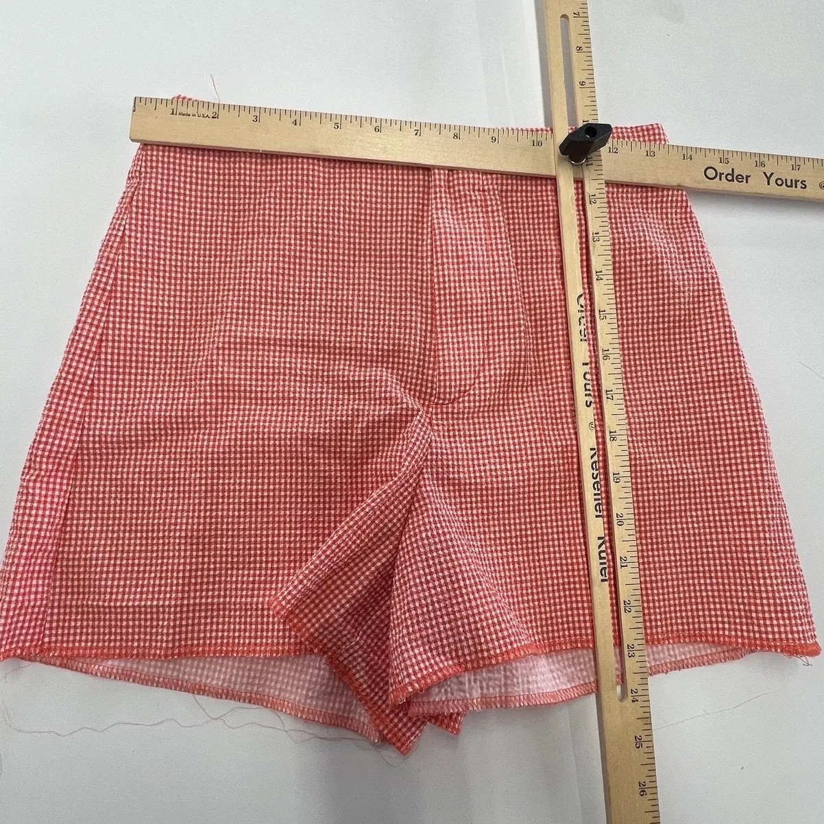 Zara Shorts Womens Small Red White Gingham Check Cotton Blend High Rise‎ Summer - Image 6