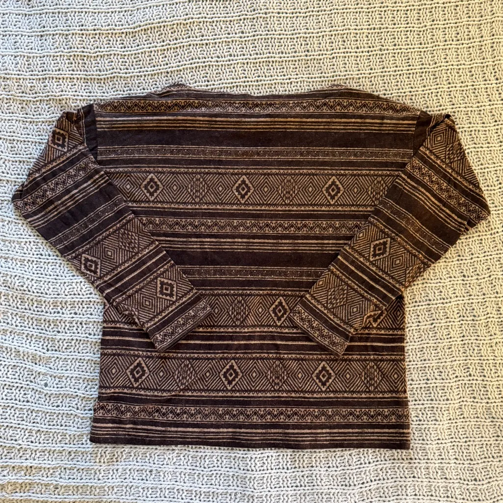 Lauren Ralph Lauren Women’s Brown Cream Native Aztec Western Long Sleeve Large - Image 2