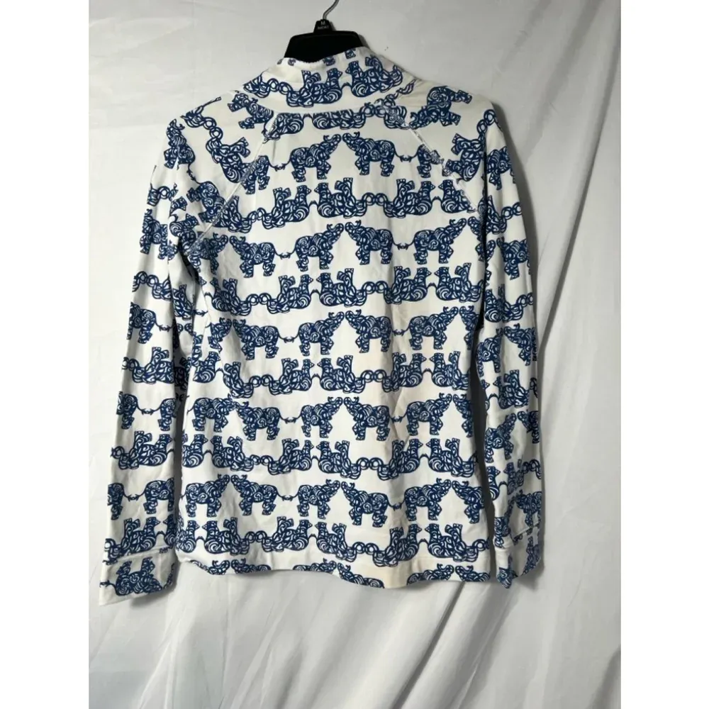 Lilly‎ Pulitzer Elephant Print Pullover Sweatshirt - White and Blue - Size S - Image 2