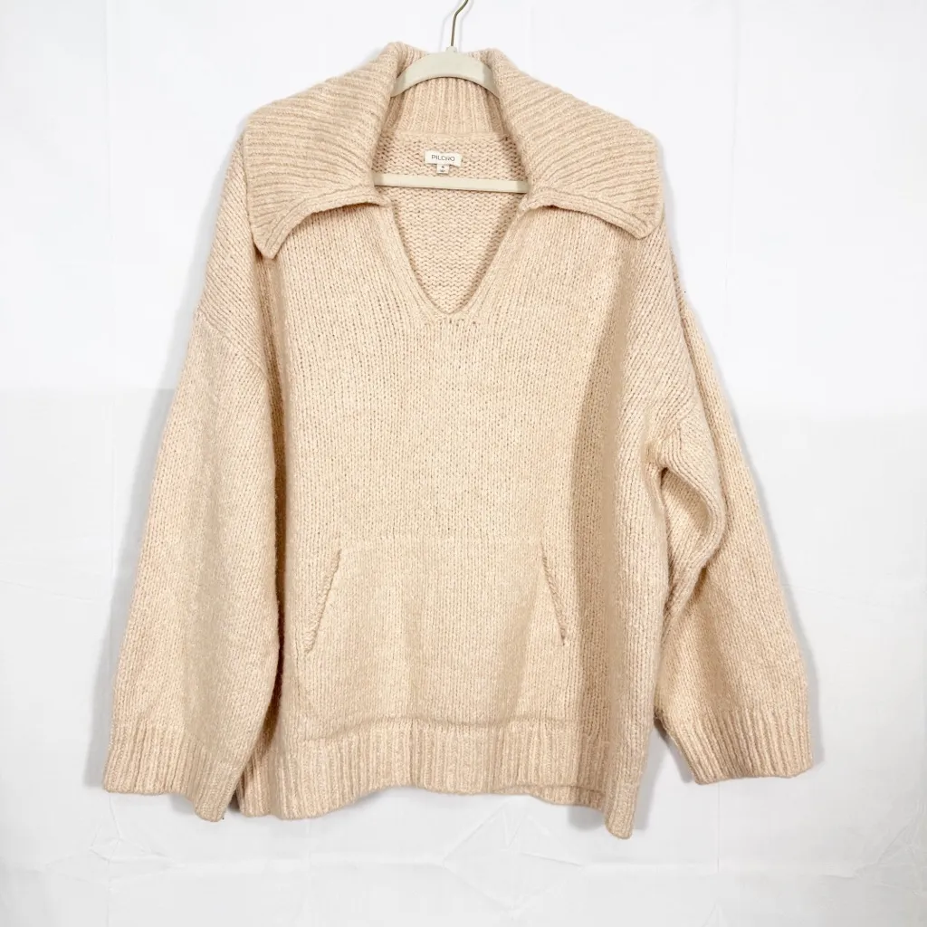 Pilcro X Anthropologie Collared Pouch-Pocket Sweater Dusty Pink Polo Wool Blend - Image 2