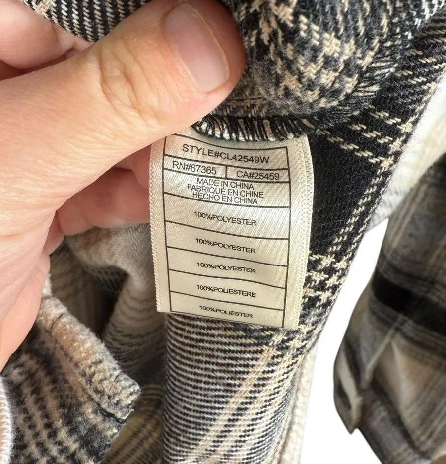 Steve Madden BB Dakota Women’s Boxy Plaid Shacket Ivory/Black Size M - Image 3