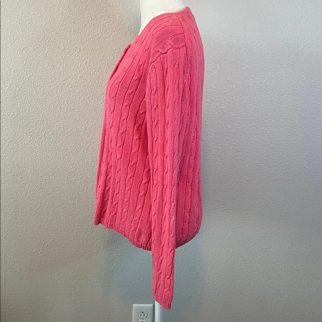 Pierre Cardin Cotton Cableknit Cardigan Pink Size Medium - Image 4