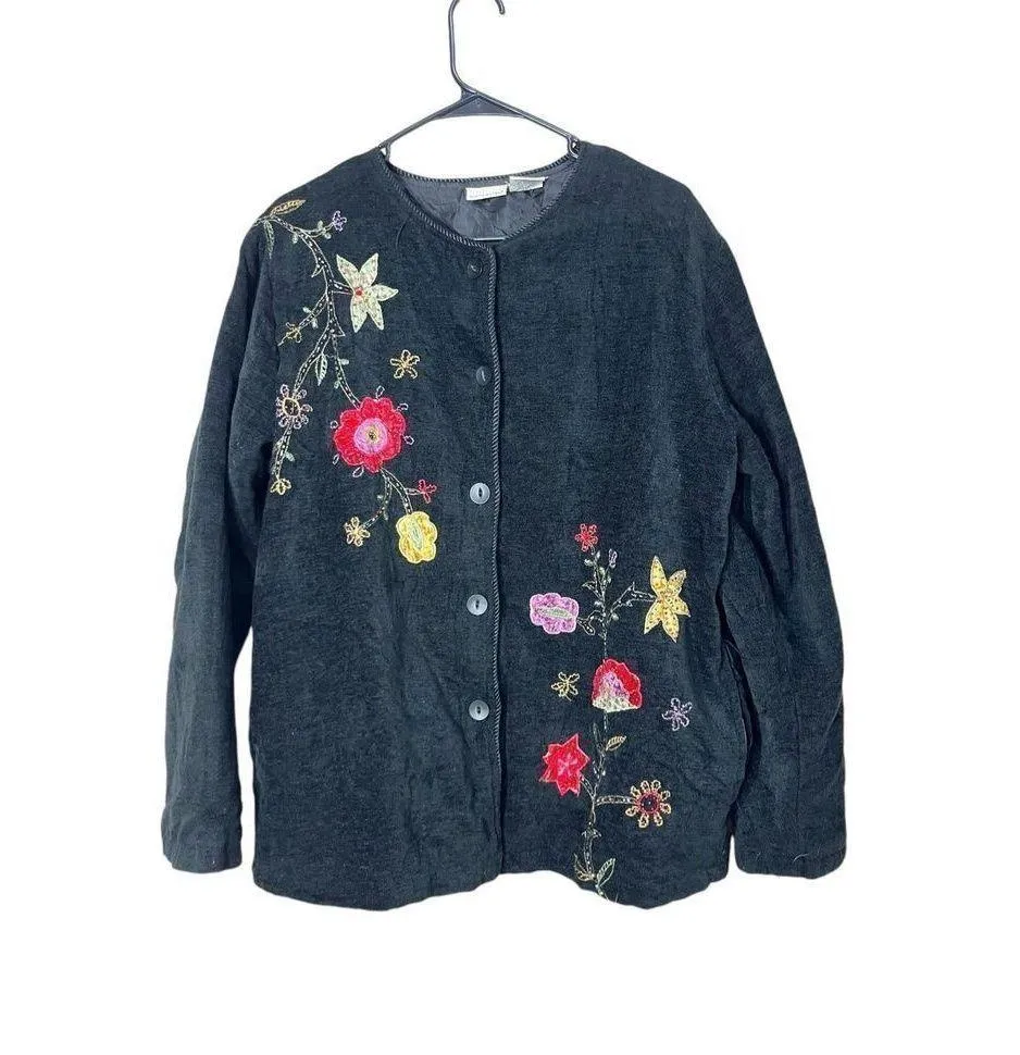 Vintage White Stag Women's Floral Embroidered Sweater Jacket Size L 12/14 - Image 1