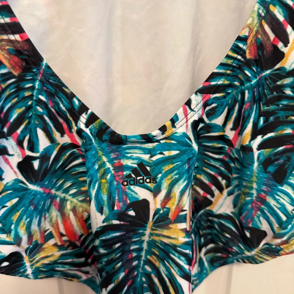 NWOT Adidas Originals Painted Palms 3 Stripe One Piece Swimsuit - Image 3