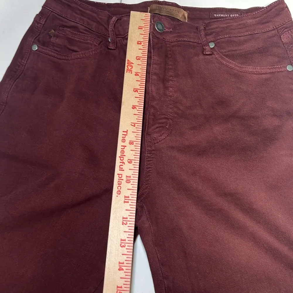 Judy Blue Sign Me Up Tummy Control Wide Leg‎ Cropped Jeans Garment Dyed Maroon - Image 8