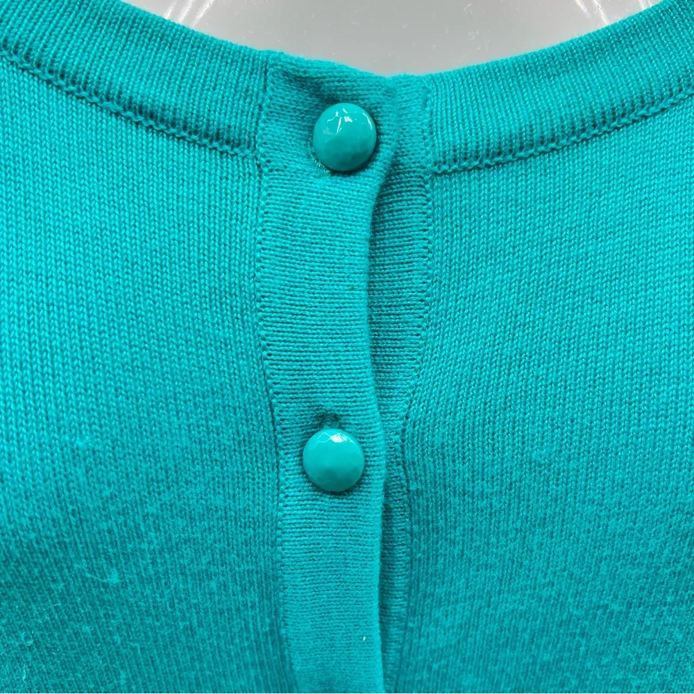 Willi Smith Women Cotton Blend Teal Cardigan w/Short Ruffled Trim Sleeve-Size XL - Image 5