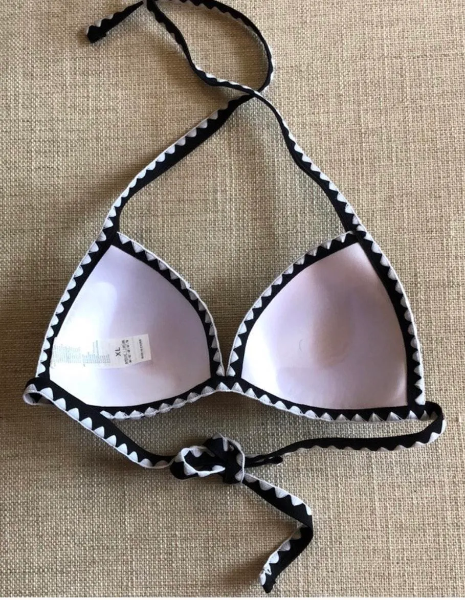 Black Bikini Top With White Stitching Size M - Image 3