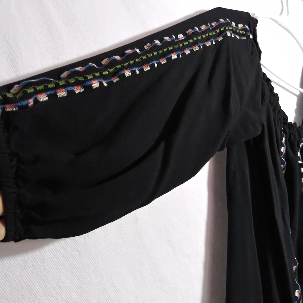 Flying Tomato Black Embroidered Off Shoulder 3/4 Sleeves Boho Short Dress Size L - Image 5