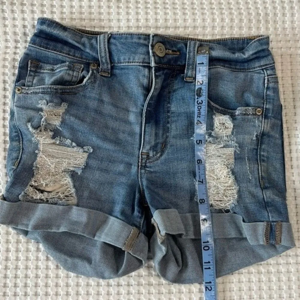 Aero High Rise Midi Jean Shorts Size 2 Small Distressed Light Wash - Image 4