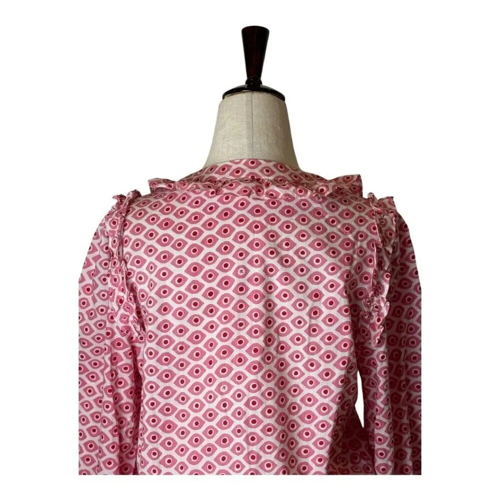 Zadig & Voltaire Dress Women XL Pink White Judo Evil Eye Ruffle Fit And Flare - Image 6