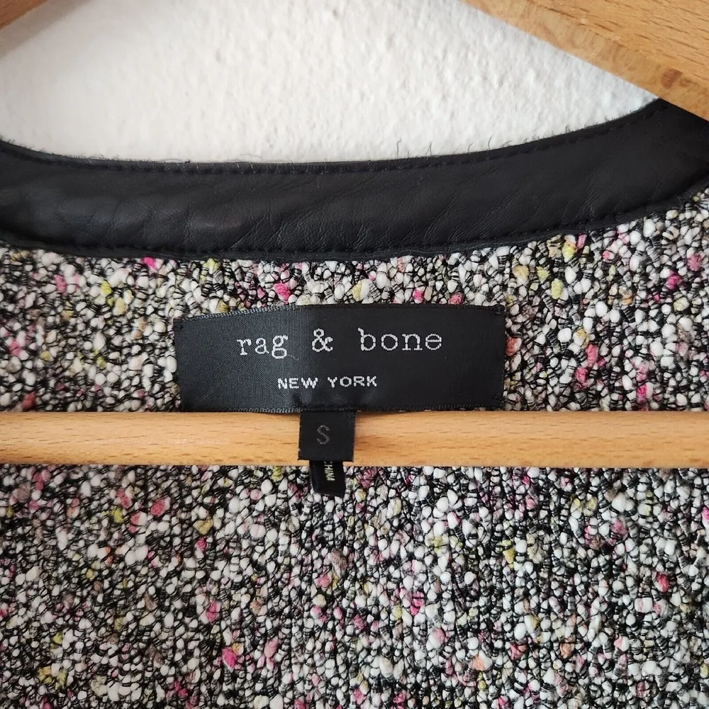 Rag & Bone Lory Tweed Lambs Leather Trim Zip Up Cardigan Jacket Size Small $495 Gray - Image 4