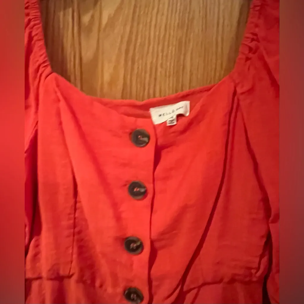 MELLODAY Orange Square Neckline A-Line‎ Lined Mini Dress 3/4 Sleeves Size XS - Image 6