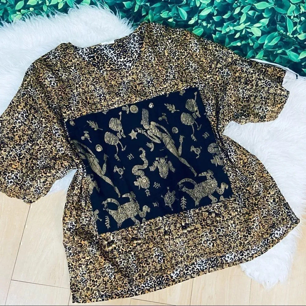 Animal print ethnic style top XL Black - Image 14