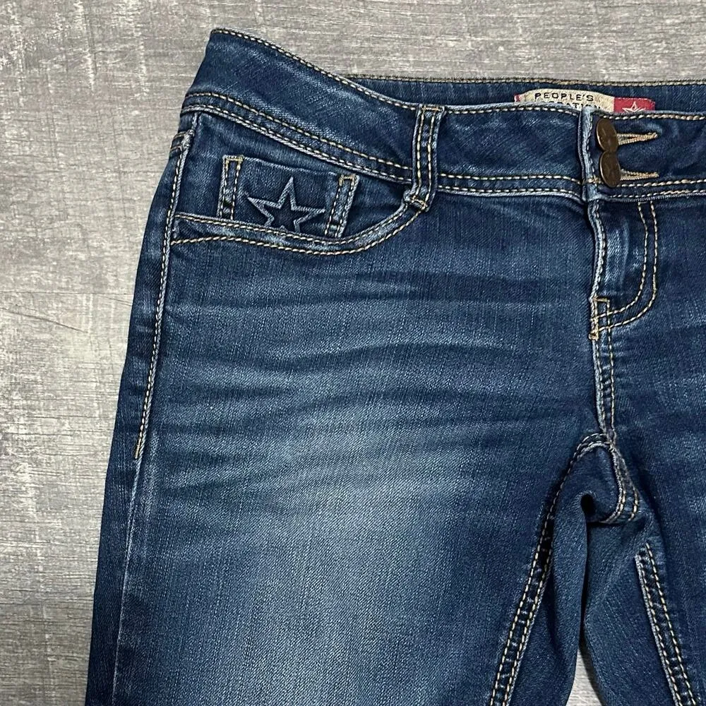 Peoples Liberation Bootcut Jeans Womens 3/4 (30X32) Low Rise Star Flap Pocket Blue - Image 3