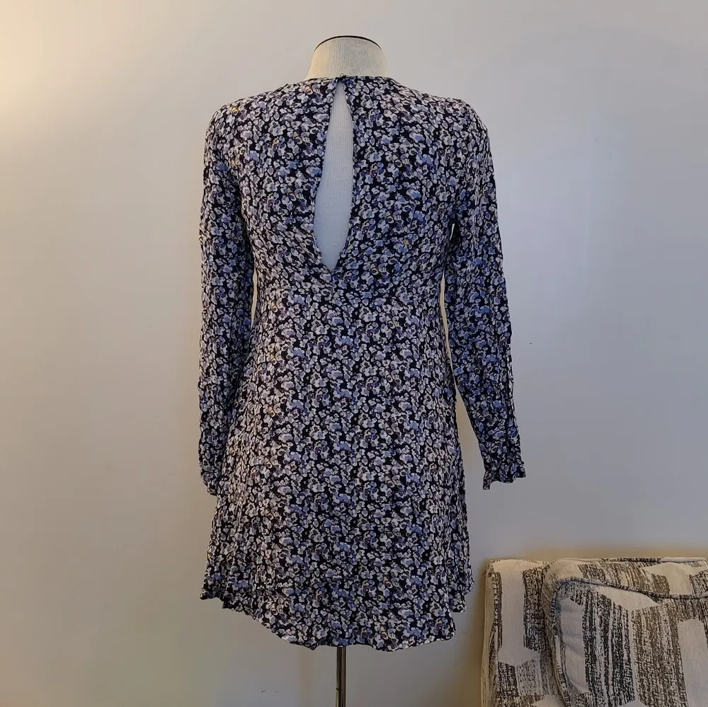 Zara Women Blue Multicolor Floral Print Longsleeve Shift Dress S - Image 9
