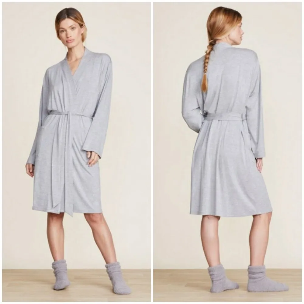 BAREFOOT DREAMS Malibu Collection Soft Jersey Short Robe ~ Heathered Gray L NWT - Image 3