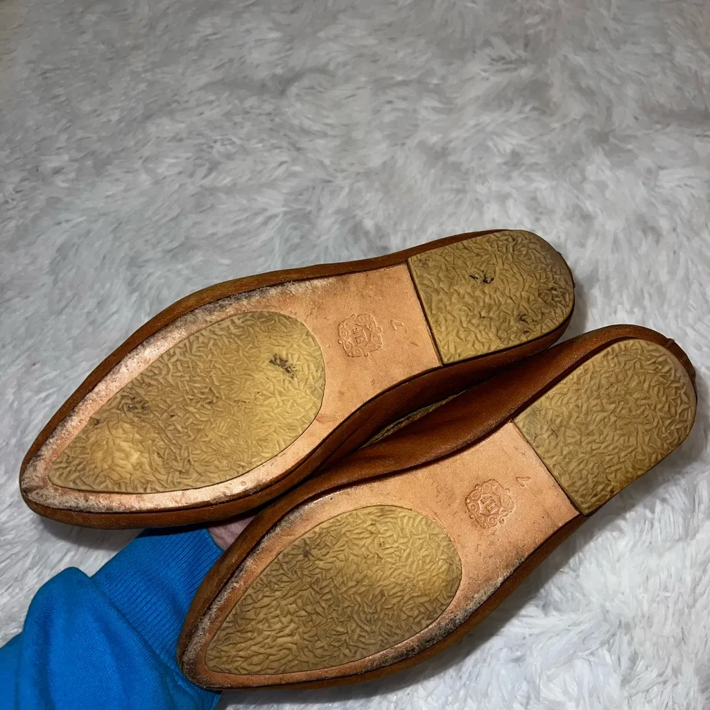 ELF Amara Leather Flat Size 7 Ballet Flats with Braided Detail Brown - Image 4